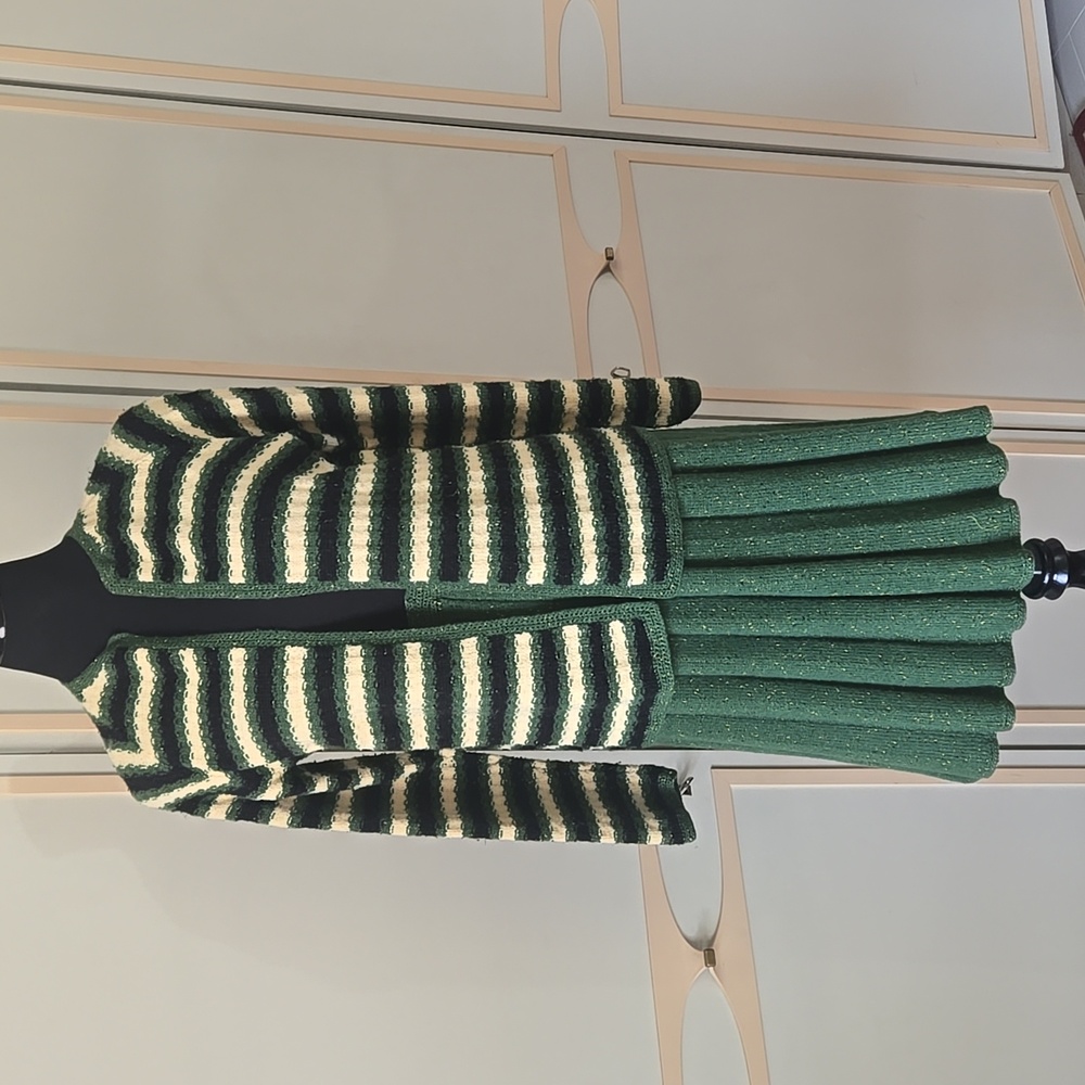 Vintage 60s Heavy Knit Set~ Sweater with Pleated Skirt in Geek Stripes, Midi ~ S